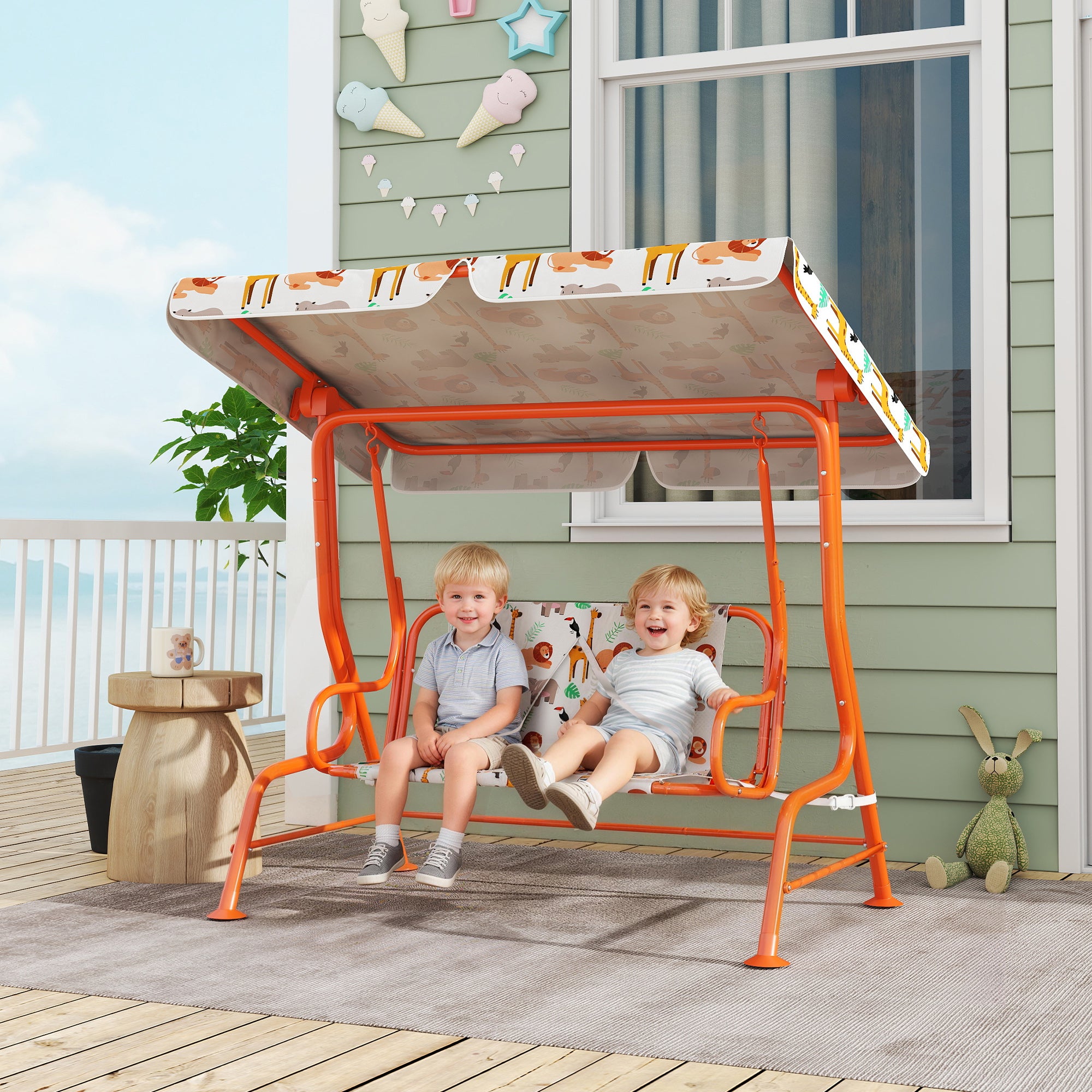 Dondolo per Bambini Altalena da Giardino 2 Posti 112x75x120 cm Arancione