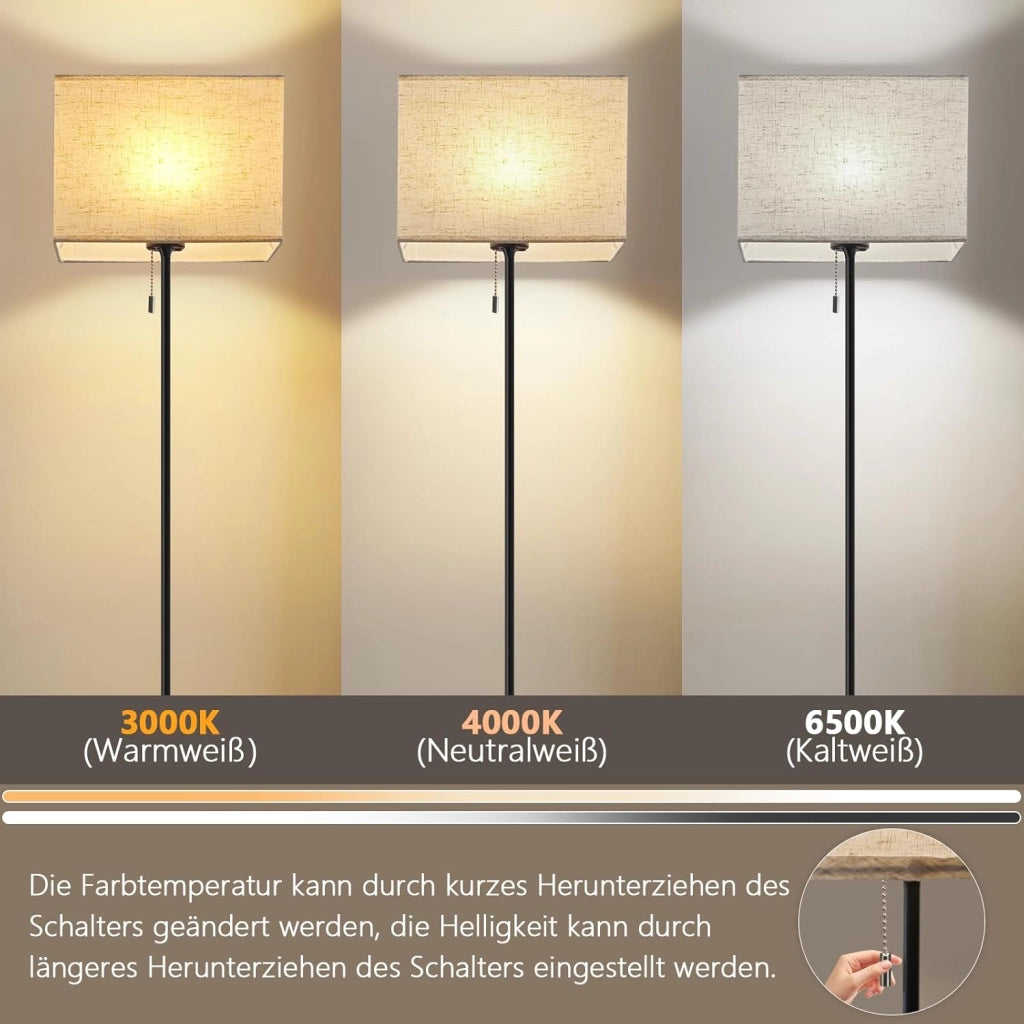 ZMH Lampada da terra LED retrò paralume tessuto dimmerabile interruttore cavo per soggiorno