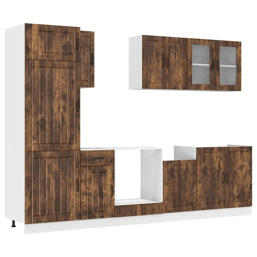 vidaXL Set Mobili da Cucina 8 pz Lucca Rovere Fumo Legno Multistrato