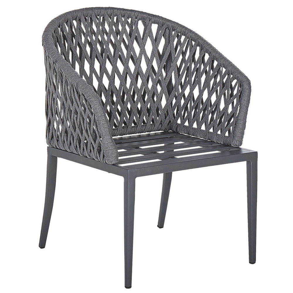 Set di 2 Sedie da Pranzo da Giardino Struttura in Metallo Grigio con Cuscini Intreccio di Corda Design Moderno