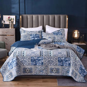 Coprisettima Blu 180x220cm, Coprisettima Vintage, Coprisettima da Soggiorno, Coperta Patchwork a Piume con Tessuto di Cotone e Poliestere, Coperta Estiva con Cuscino
