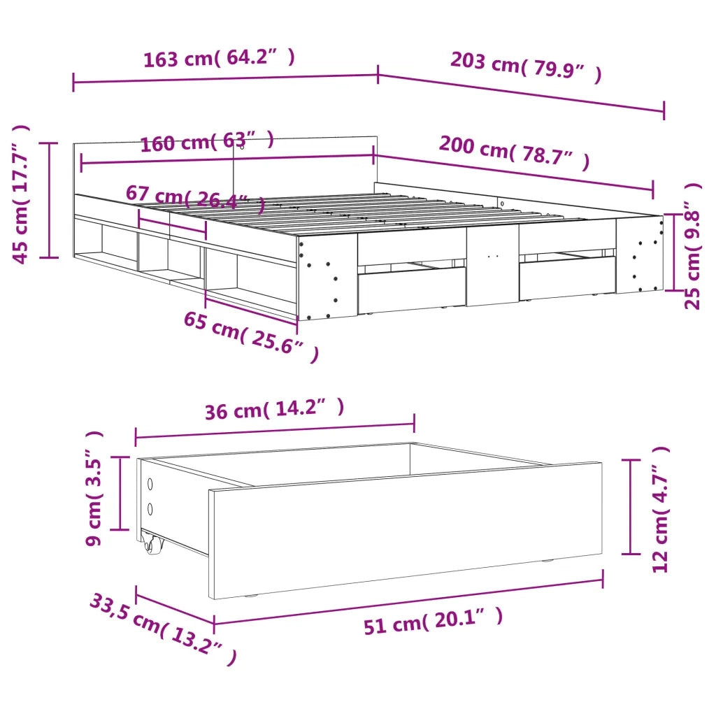 Giroletto con Cassetti Bianco 160x200 cm in Legno Multistrato