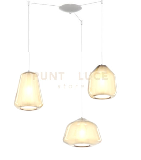 SOSPENSIONE BIANCO 3 LUCI SPOSTABILE VETRI ALPHA + BETA + GAMMA AMBRA 1176BI-S3 S ABG-AM
