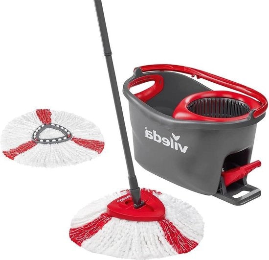Set di pulizia completo EasyWring - Colore rosso grigio - Con copertura Turbo Mop