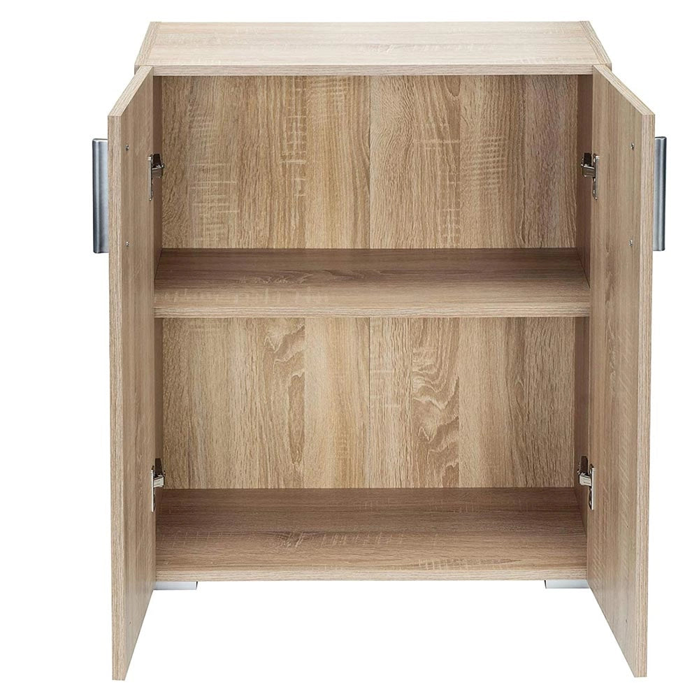 Mobile Madia con Doppia Anta 2 Ripiani Mobiletto Credenza Cucina Bagno Quercia