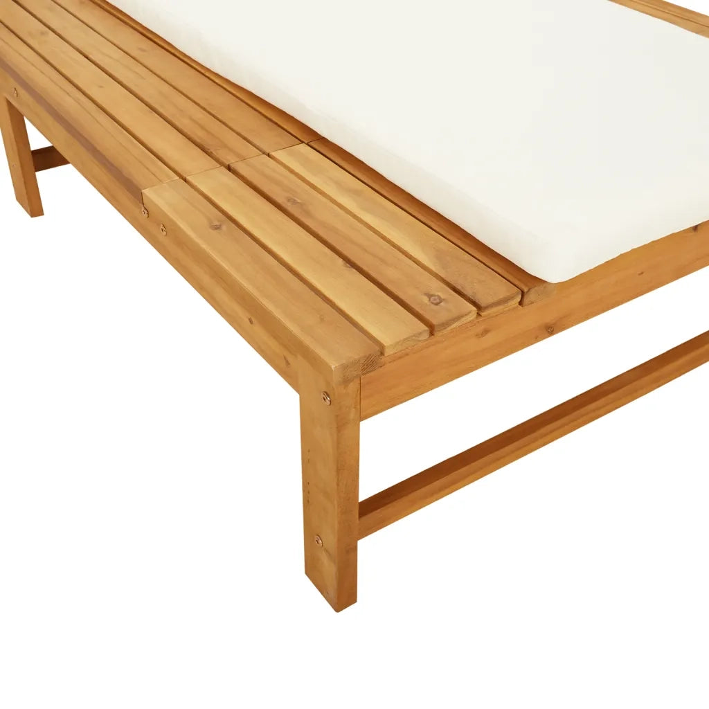 Sdraio da giardino | Lettino Cuscino e Guanciale Bianco Crema Legno Massello Acacia