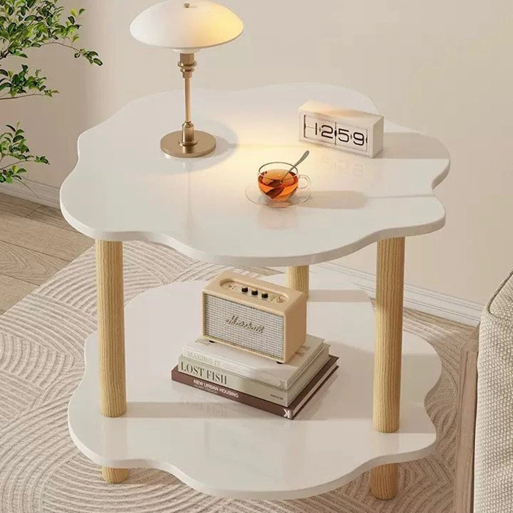 Trade Shop - Tavolino Con 2 Ripiani A Forma Di Nuvola Gambe In Legno Elegante Portaoggetti Soggiorno -