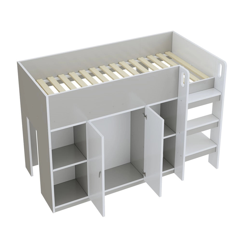 Letto a Soppalco Multifunzione con Armadio e Scaffali ¨C MINIMAL ¨C Grigio 90x200