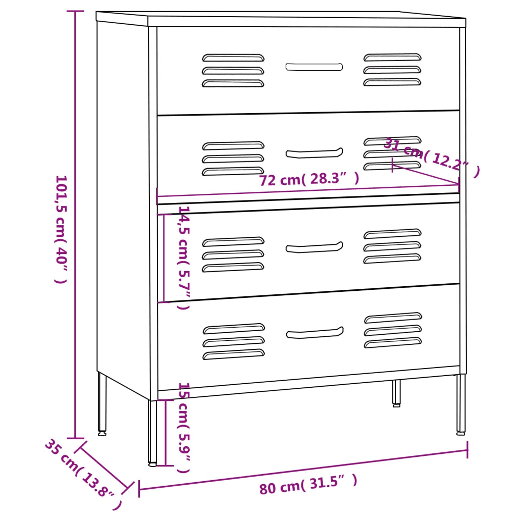 Cassettiera Rosa 80x35x101,5 cm in Acciaio 336202