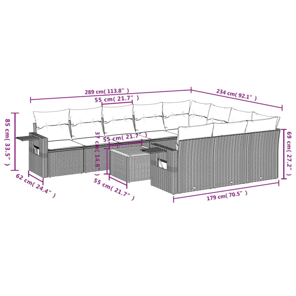 Set Divani da Giardino 11 pz con Cuscini in Polyrattan Nero 3224739