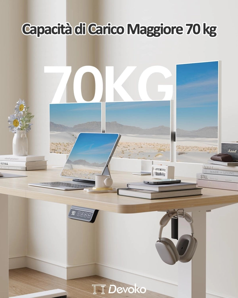 160x60 cm Scrivania Regolabile in Altezza, Elettrica per Lavoro in Piedi, Ufficio e Casa, Standing Desk Scrivania Studio in Casa con Piano Assemblato, Beige