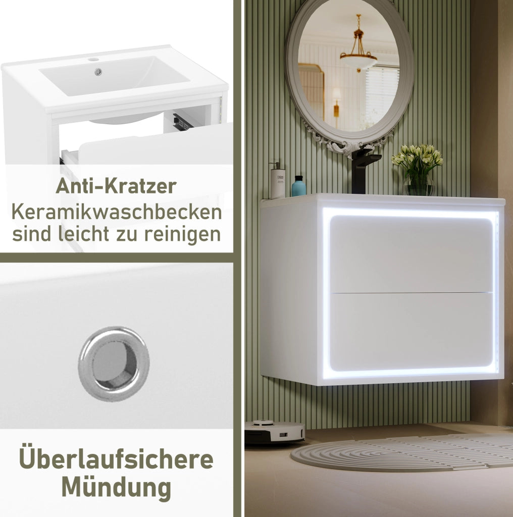 Mobile bagno sospeso 60x46x50 cm con lavabo integrato e illuminazione a sensore radar
