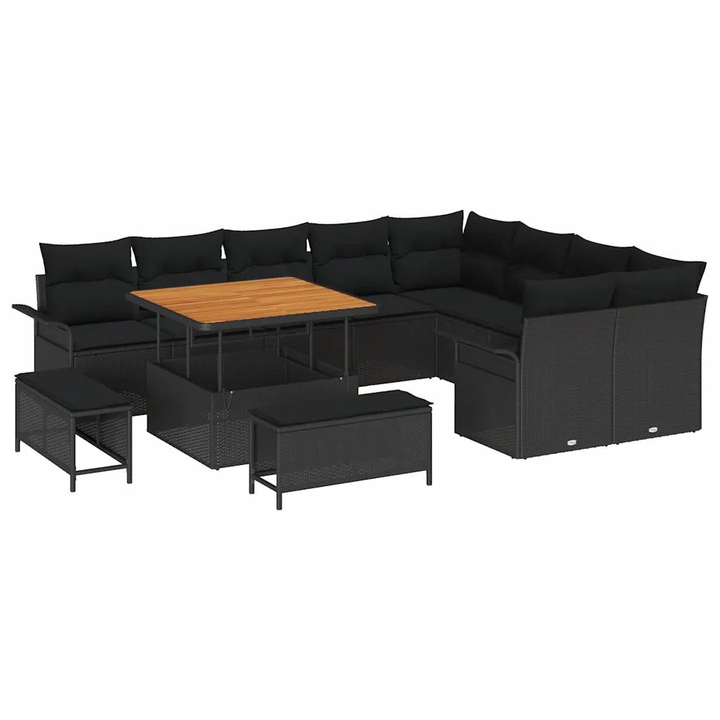 Set Divano da Giardino con cuscino 12 pcs Nero polyrattan