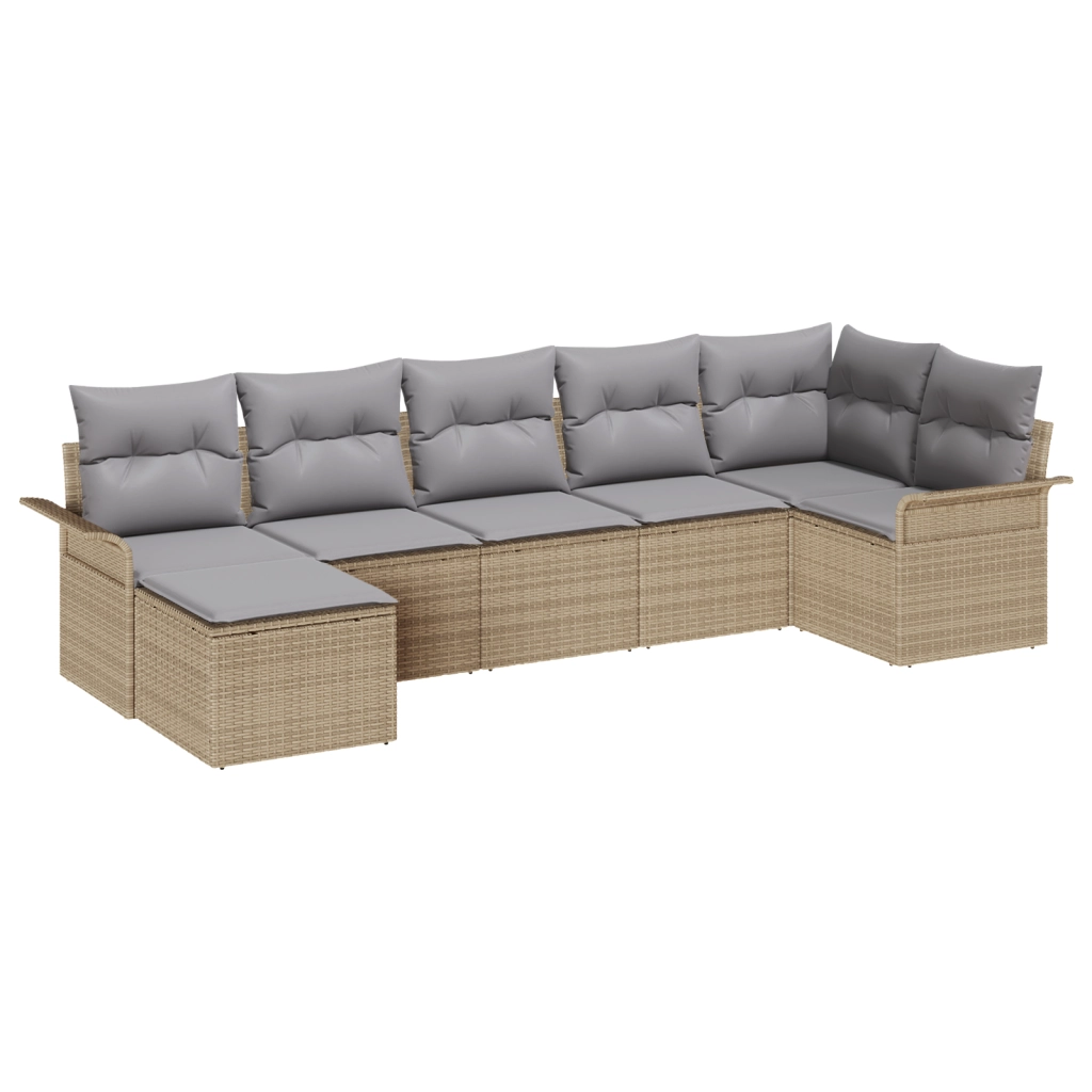 Set di divani da giardino 7 pezzi con cuscini beige in polyrattan