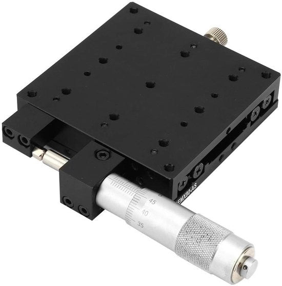 Tavolo di misurazione lineare - Micrometro a mano con guida a rulli a croce - Struttura in lega di alluminio - Dimensioni 80 x 80 mm - Carico di 98,0N