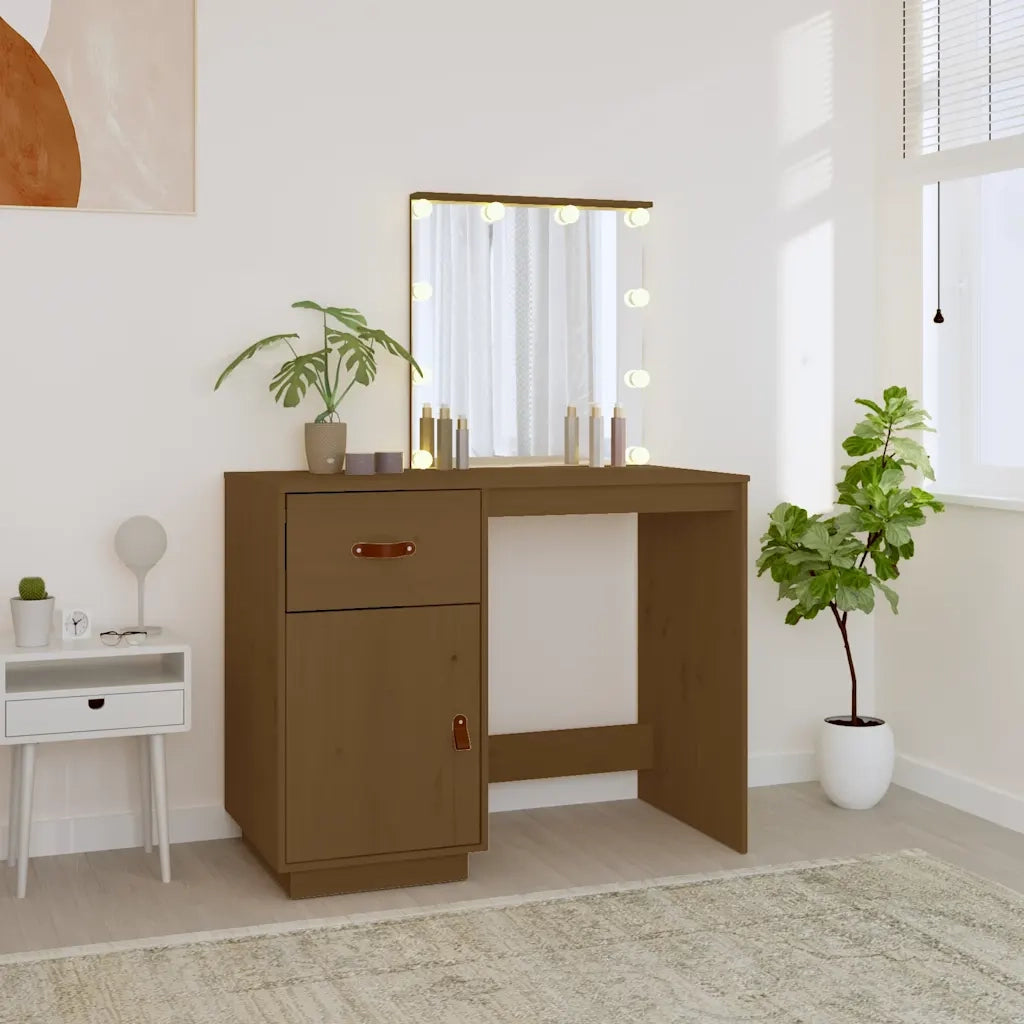 Toeletta | Tavolo da Trucco con LED ambra 95x50x133,5cm in Legno Massello di Pino