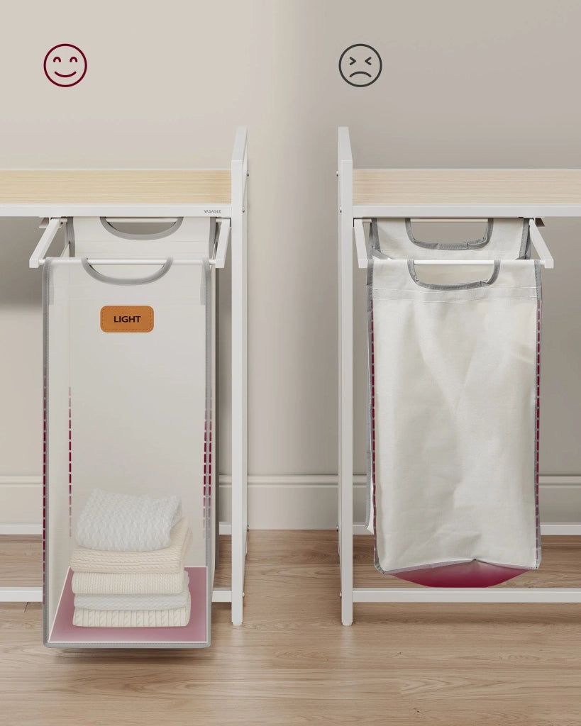 Cesto portabiancheria con 4 scomparti capacità 150 litri cestino con ruote carrello con ripiani borsa tasche laterali 6 etichette beige 12_0006659