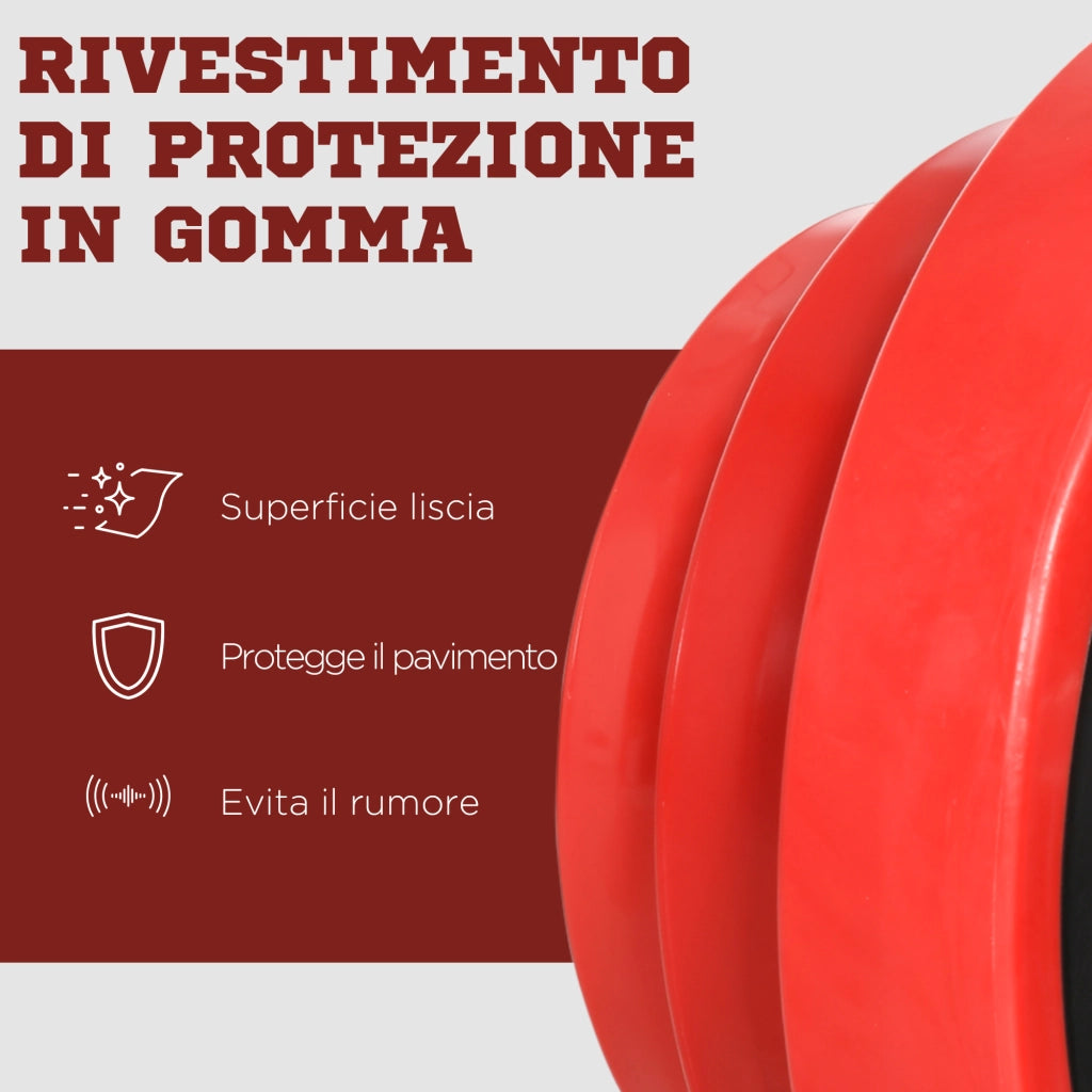 Set Manubri 40kg ¨C Xylo ¨C Rivestiti in Gomma, Metallo e Sabbia di Ferro, 45x26x26 cm, Rosso