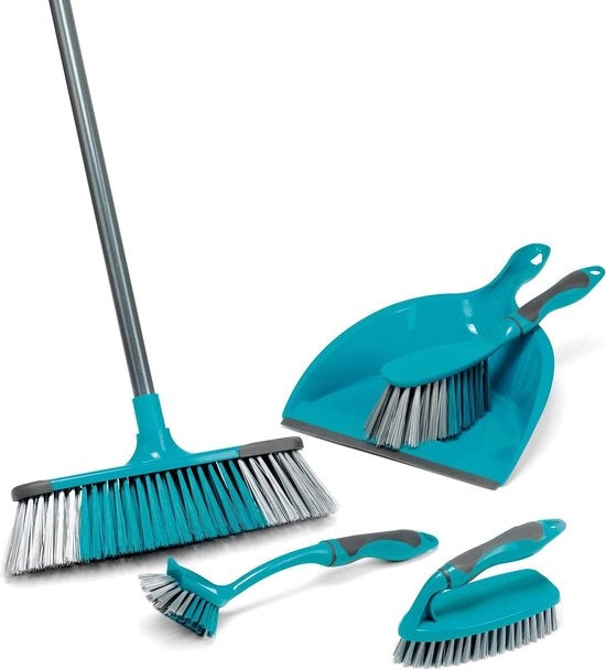 Set di pulizia 5 in 1 per uso domestico - comprensivo di contenitore per asciugamano e spazzola spazzola a pavimento spazzola a mano e spazzola per piatti - set di pulizia iniziale per studenti/nuovi proprietari di casa - colore turquesa.