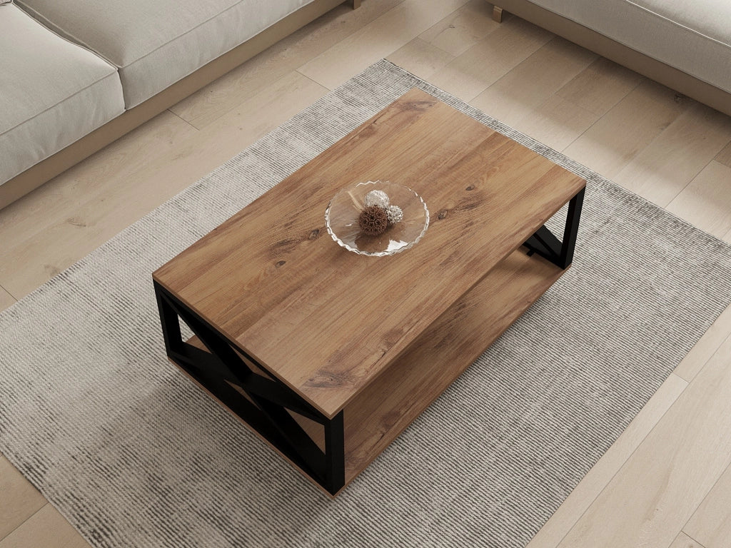 Lesegno, Tavolino da Salotto con Ruote, 98x60x34h cm Marrone Rovere Scuro