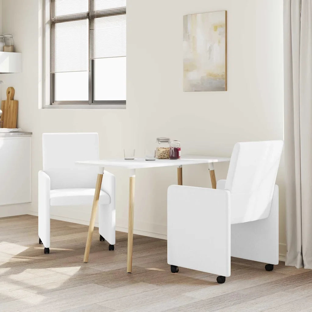 Sedie da Pranzo con Ruote 2 pz | Sedie da cucina Bianco 57 x 66 x 94 cm
