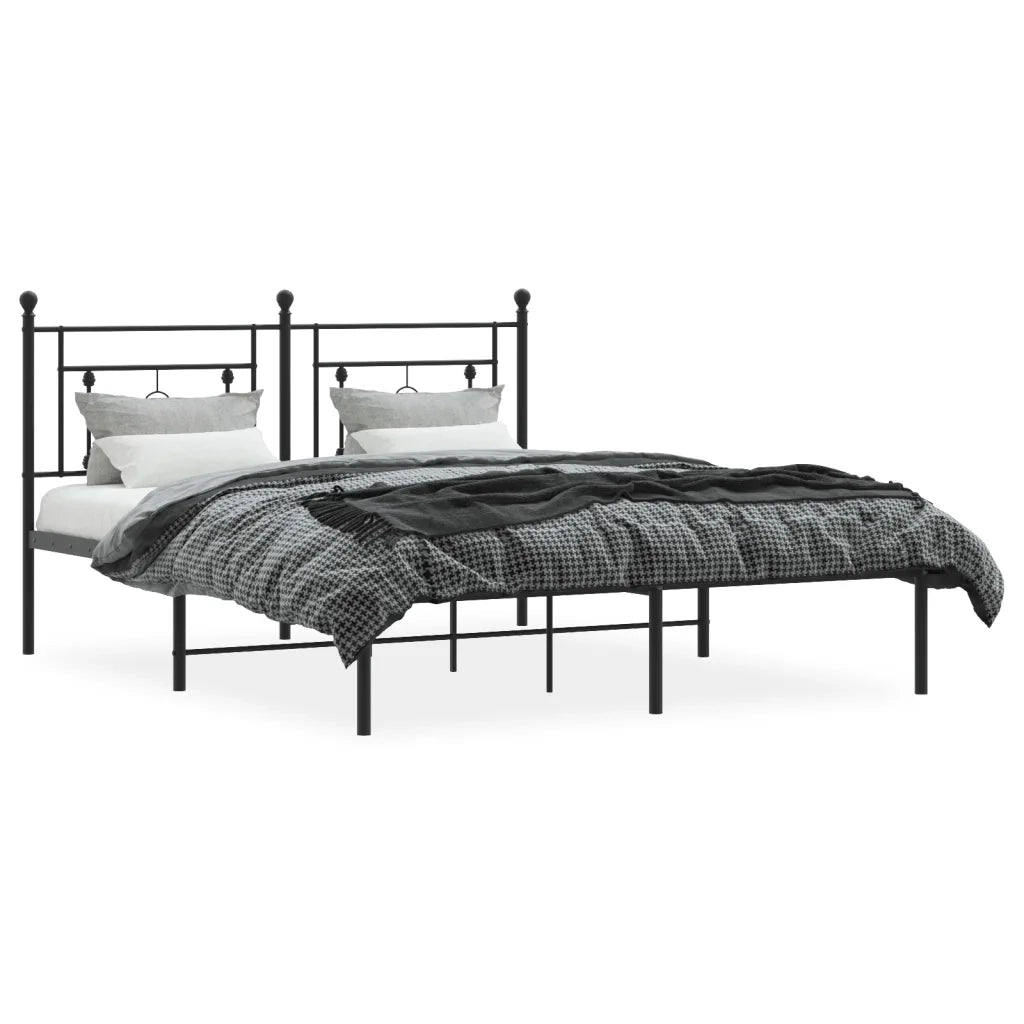 Giroletto con Testiera-Struttura letto con testiera in Metallo Nero 160x200 cm 805482