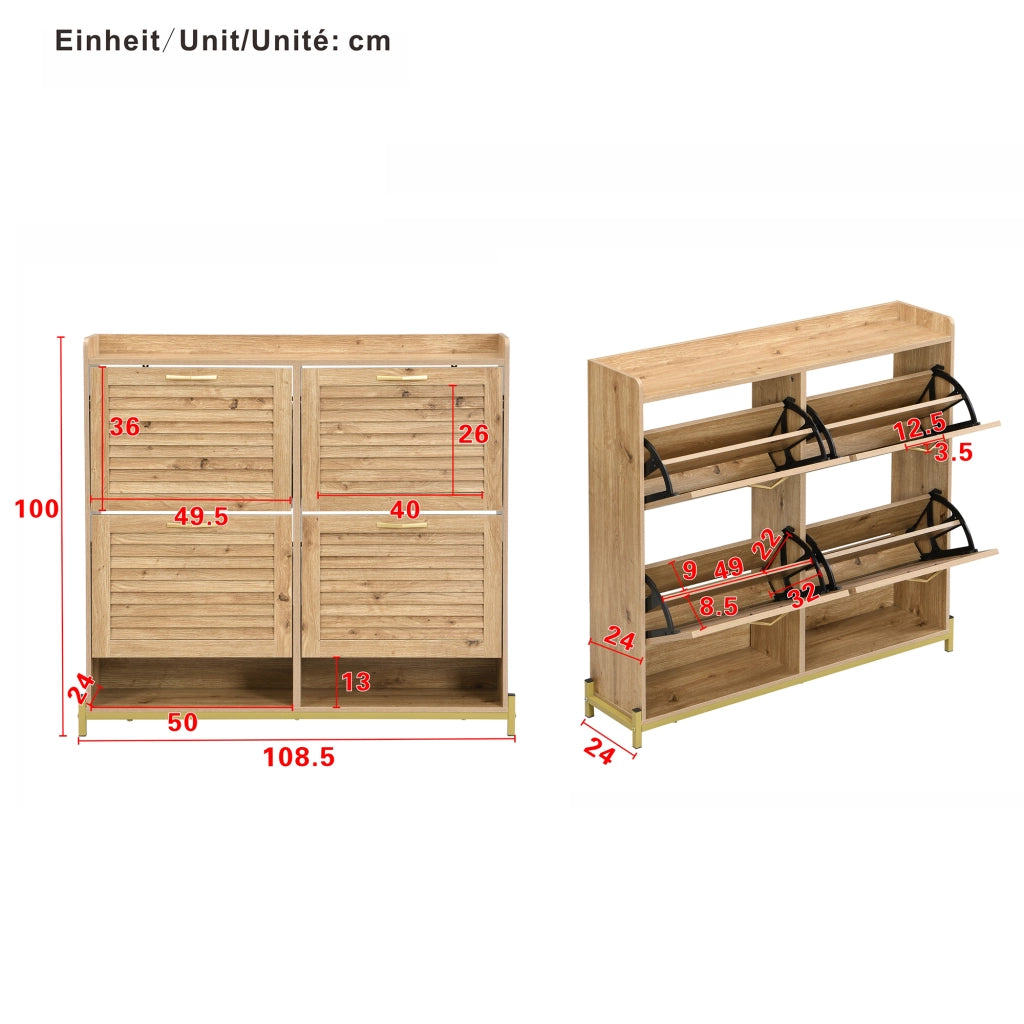 Mobile Scarpiera con 4 Ante e Ripiano; Struttura in Metallo; Stile Moderno; in MDF; Effetto Legno; 108;5×24×100 cm