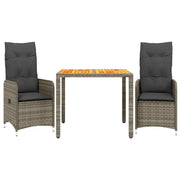 Set Bistr¨° da Giardino 3 pz | Set Salotto da Giardino con Cuscini in Polyrattan Grigio