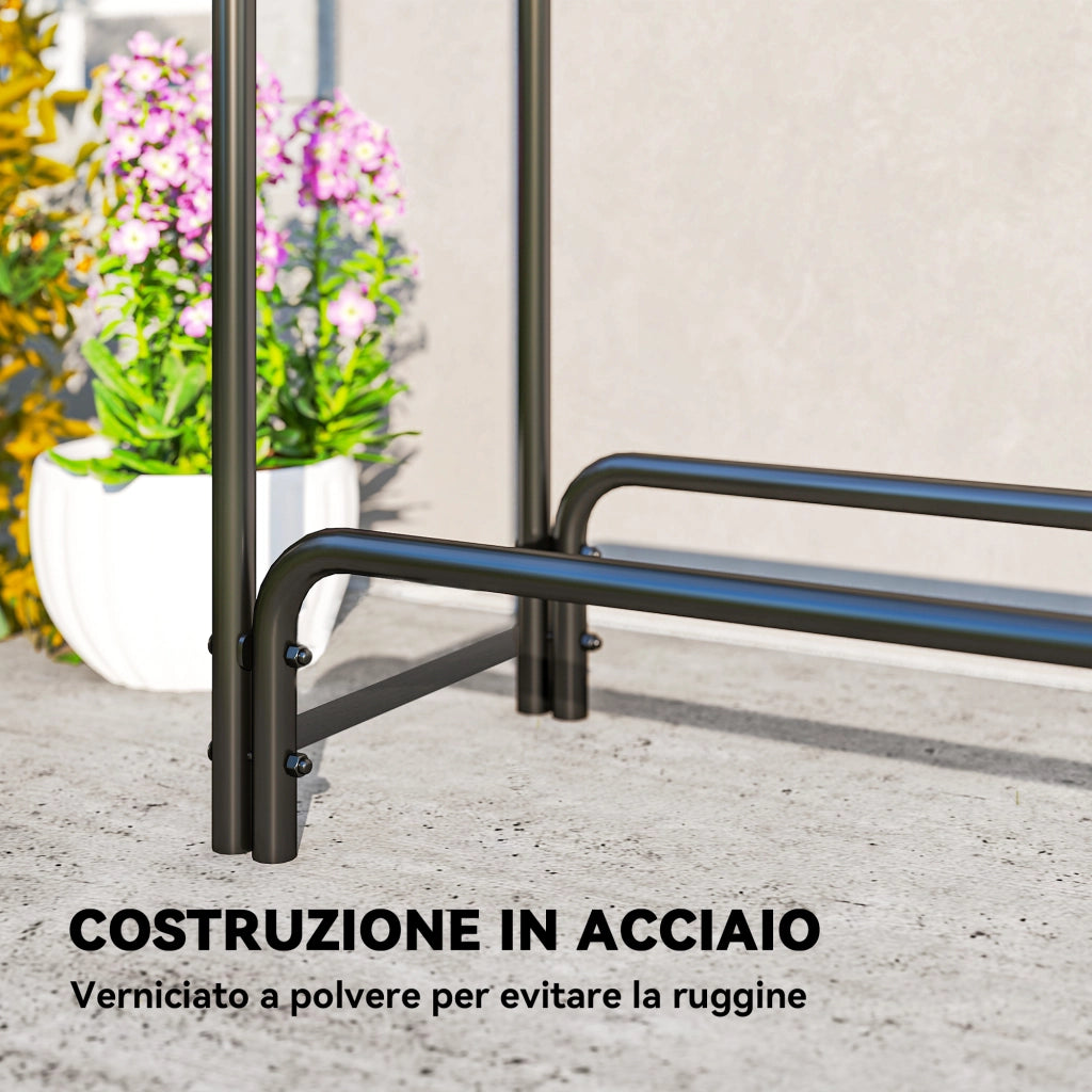Portalegna Regolabile 300x36x99 cm con Telo Impermeabile in PE e Metallo Nero e Verde Scuro
