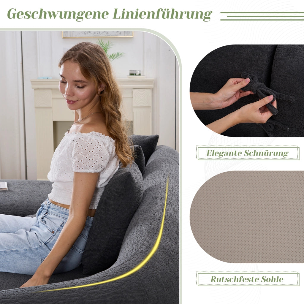Divano modulare 3 posti con chaise longue sinistra e design curvo per soggiorno in chenille grigio scuro