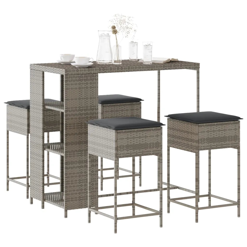 Set Bar da Giardino 5 pz con Cuscini in Polyrattan Grigio 3261495