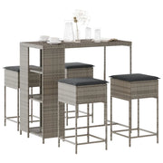 Set Bar da Giardino 5 pz con Cuscini in Polyrattan Grigio 3261495