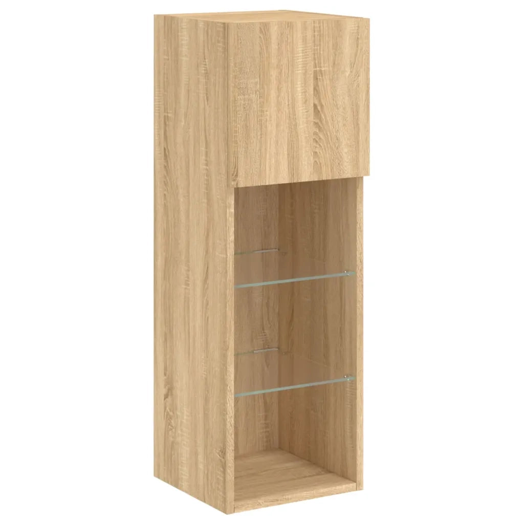 Mobili TV a Muro 4pz | Armadietto TV | Mobile Porta TV con Luci LED Rovere Sonoma