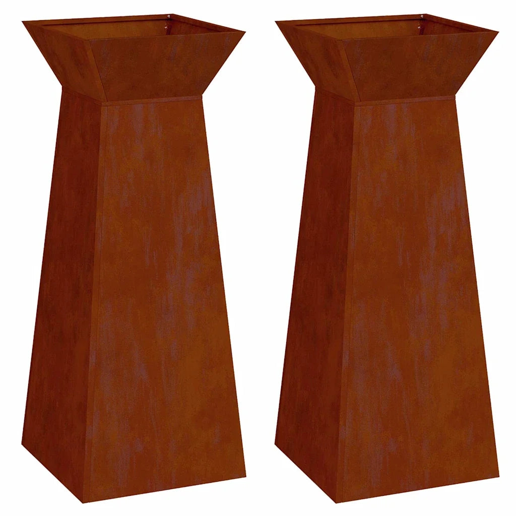 Set di 2 fioriere a colonna moderne per esterni 40 x 40 x 100 cm in acciaio patinato argento 02_0052423
