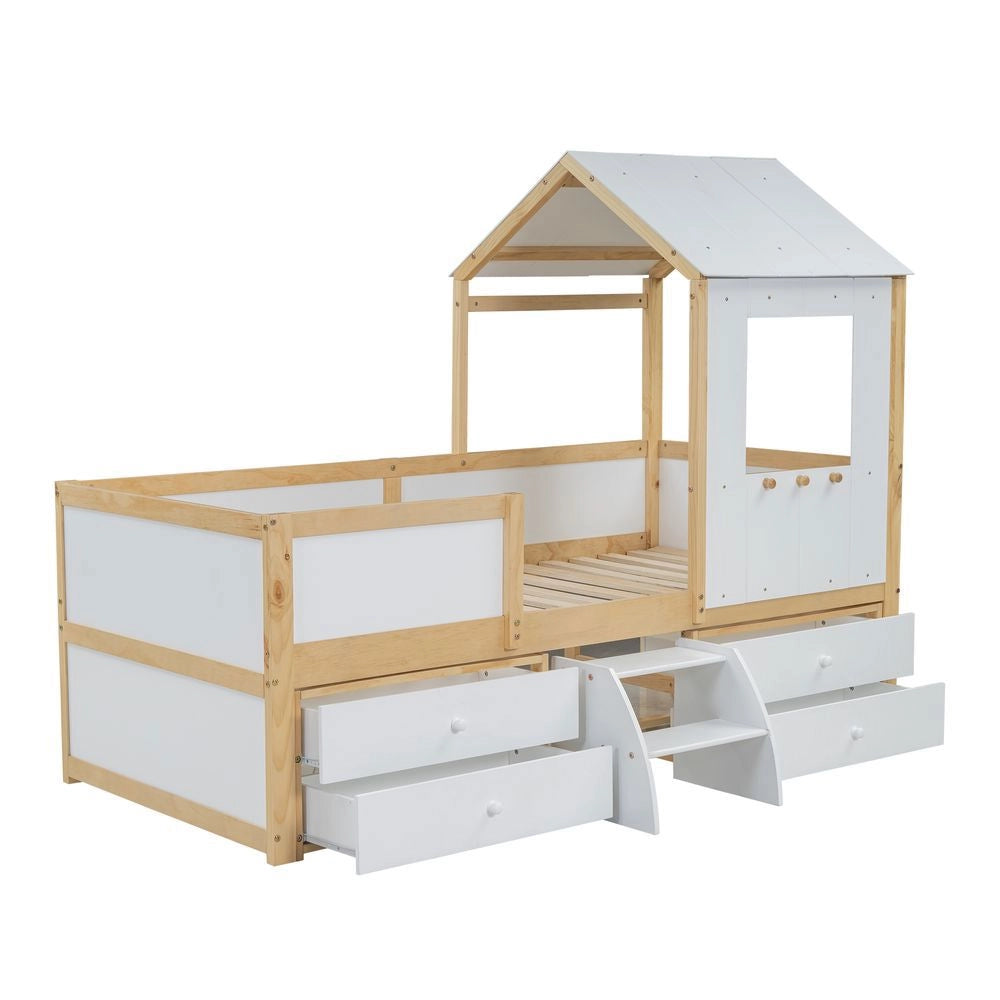 Letto mezzanino - Xylo - 90x200 cm 4 cassetti bianco