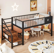 Letto a soppalco basso per bambini 90x200 cm con scala, nero