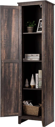 Armadio alto da 183 cm, armadio da bagno sottile con 1 anta e 4 ripiani, armadietto per cucina, soggiorno e bagno, armadio da cucina autoportante (marrone)