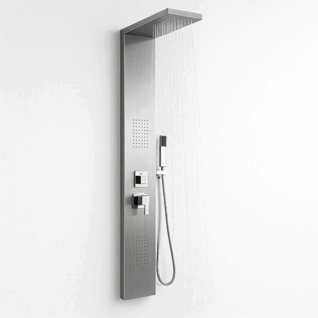 Colonna doccia 002 4 funzioni acciaio inox getto a cascata 2 bocchette idro lombari l20xp44xh170 *** finitura- spazzo...