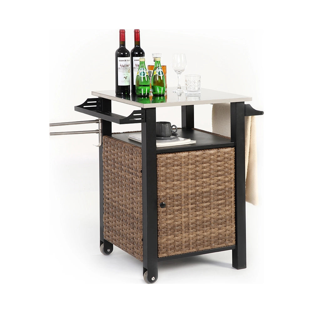 Carrello bar esterno - Xylo - 1 porta, rotelle in acciaio inossidabile, maniglia laterale, marrone