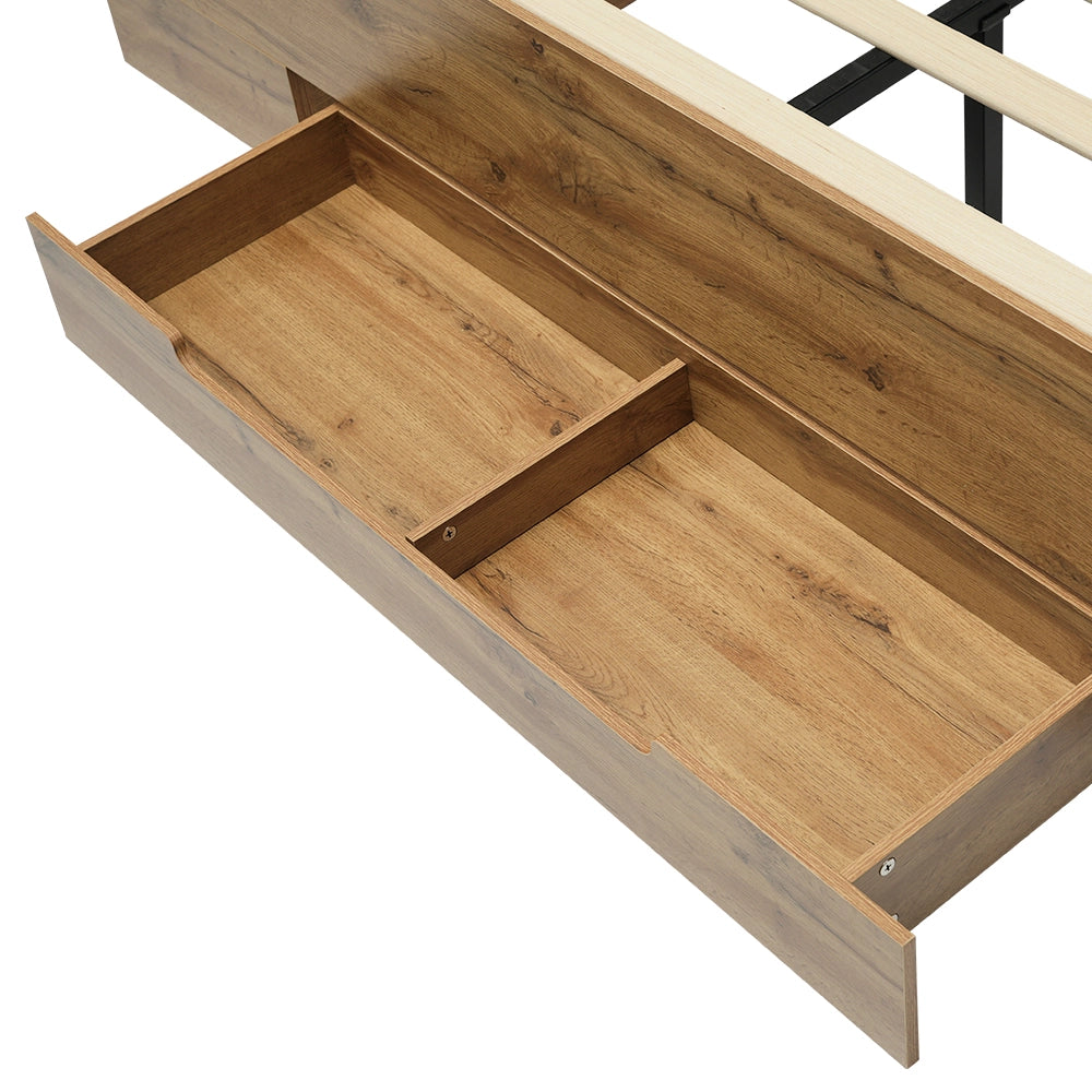 Letto matrimoniale 160x200 in legno e metallo con testiera con LED, porte USB Type-C, contenitore e materasso incluso