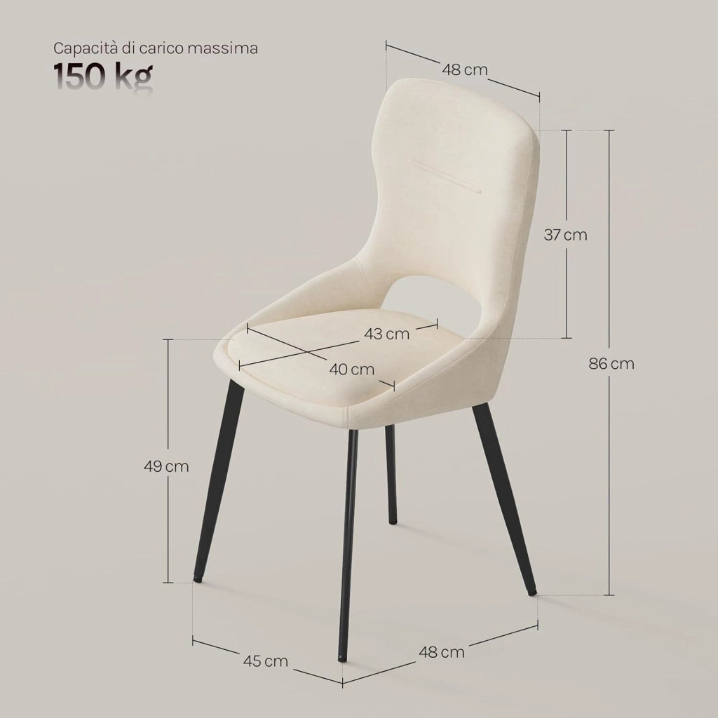 Set di 6 Sedia da Pranzo, Sedia Cucina con Schienale Curvo, Struttura Metallica, Rivestimento in Chenille, per Sala da Pranzo, Soggiorno, Cucina,Portata 150 kg, Beige