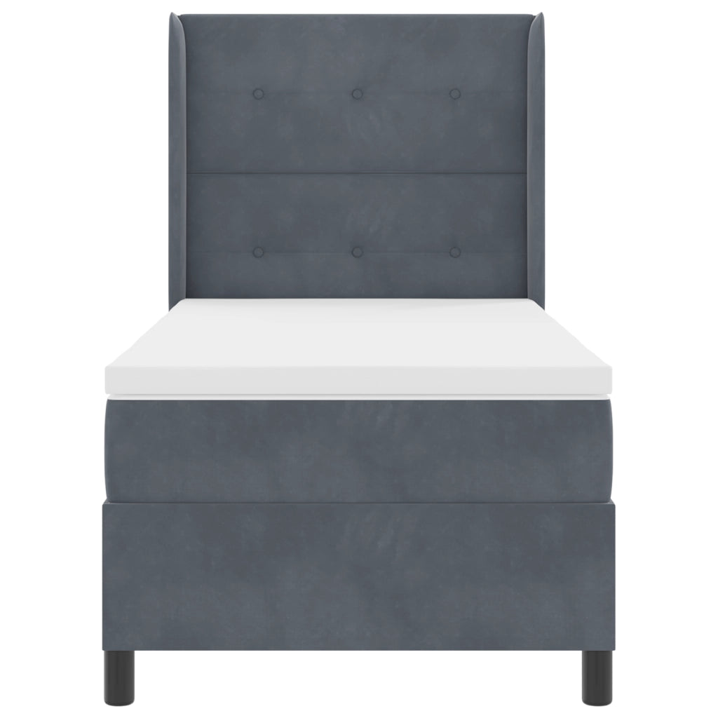 Letto a box spring con materasso e LED grigio scuro 100x200 cm in velluto