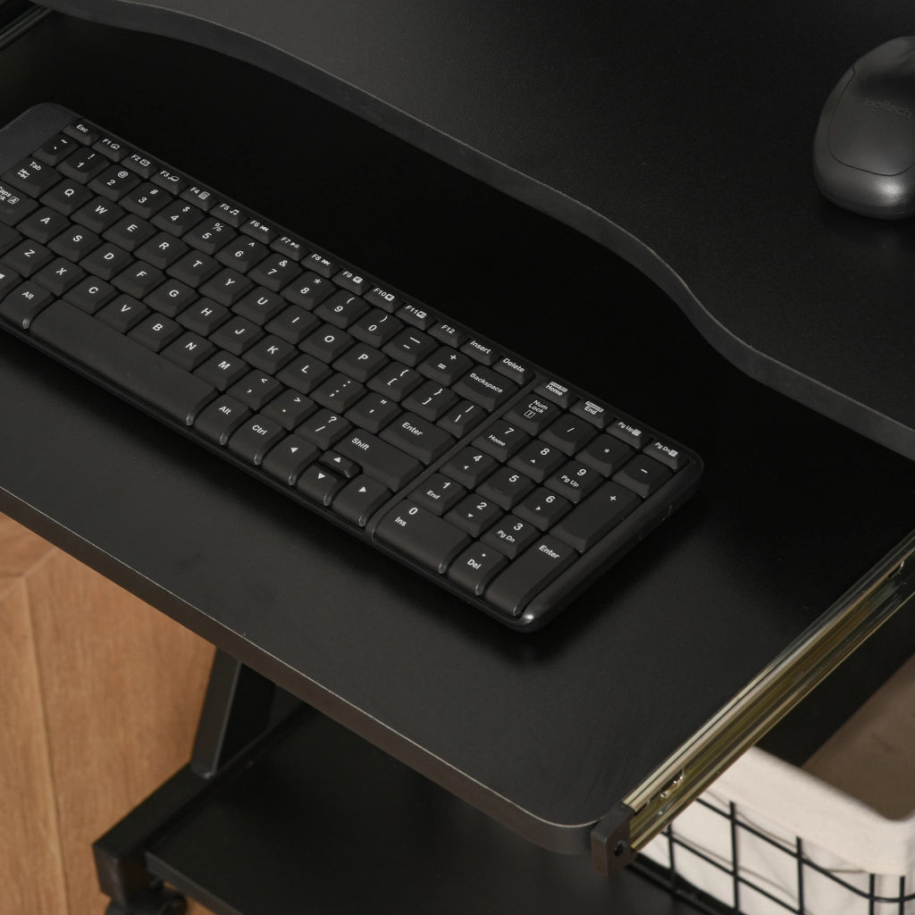 Scrivania Computer con Ruote ¨C Xylo ¨C Ripiano Tastiera Scorrevole Scaffale Nero
