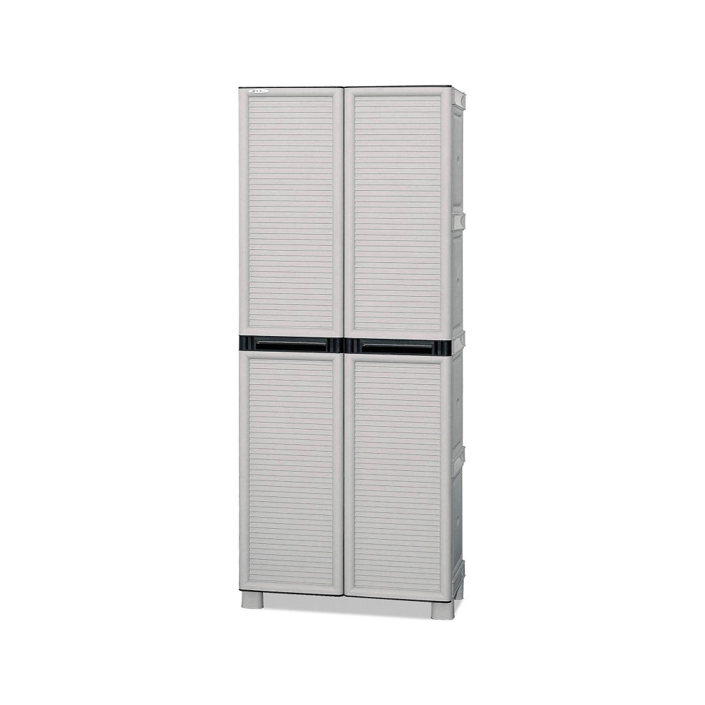 Armadio portascope da esterno o Achae, Mobile a 2 ante 3 ripiani in polipropilene, 100% Made in Italy, cm 70x39h172, colore Grigio chiaro