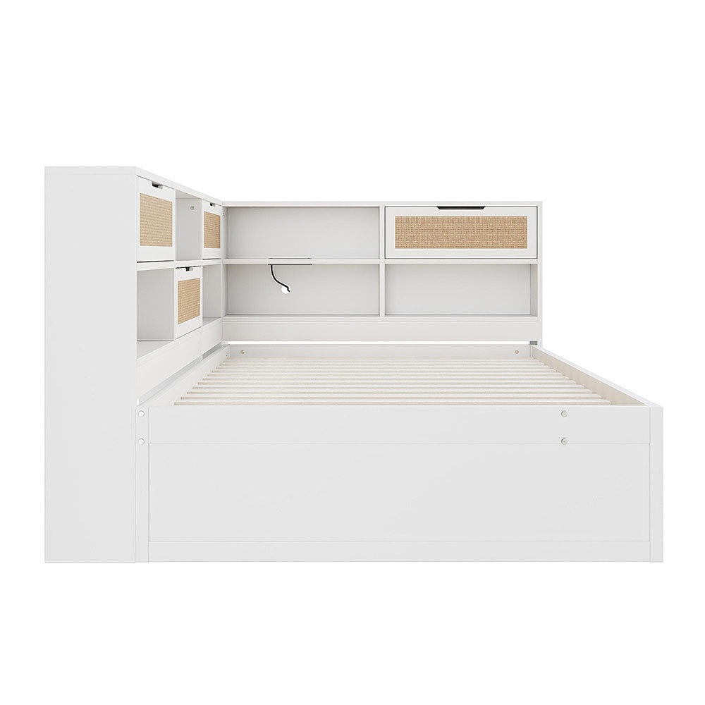 Divano letto legno - Xylo - 140x200 cm gigogne USB bianco