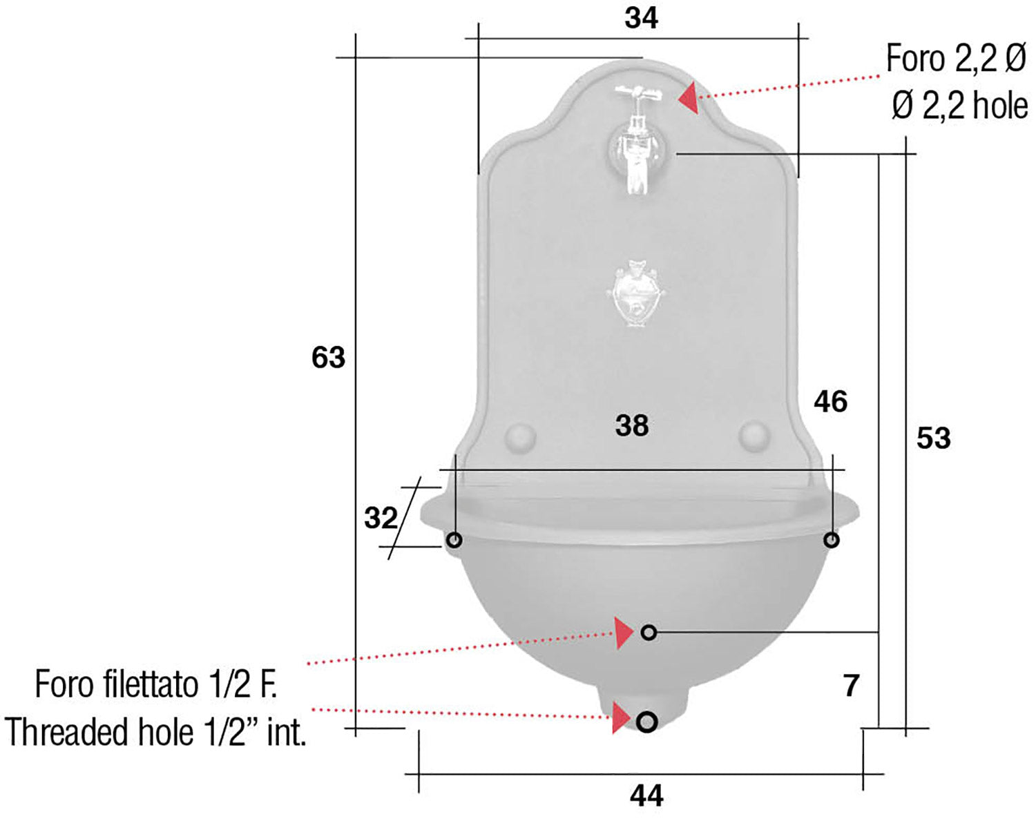 Fontana da Giardino a Muro con Rubinetto in Ghisa Morelli Iseo Grande