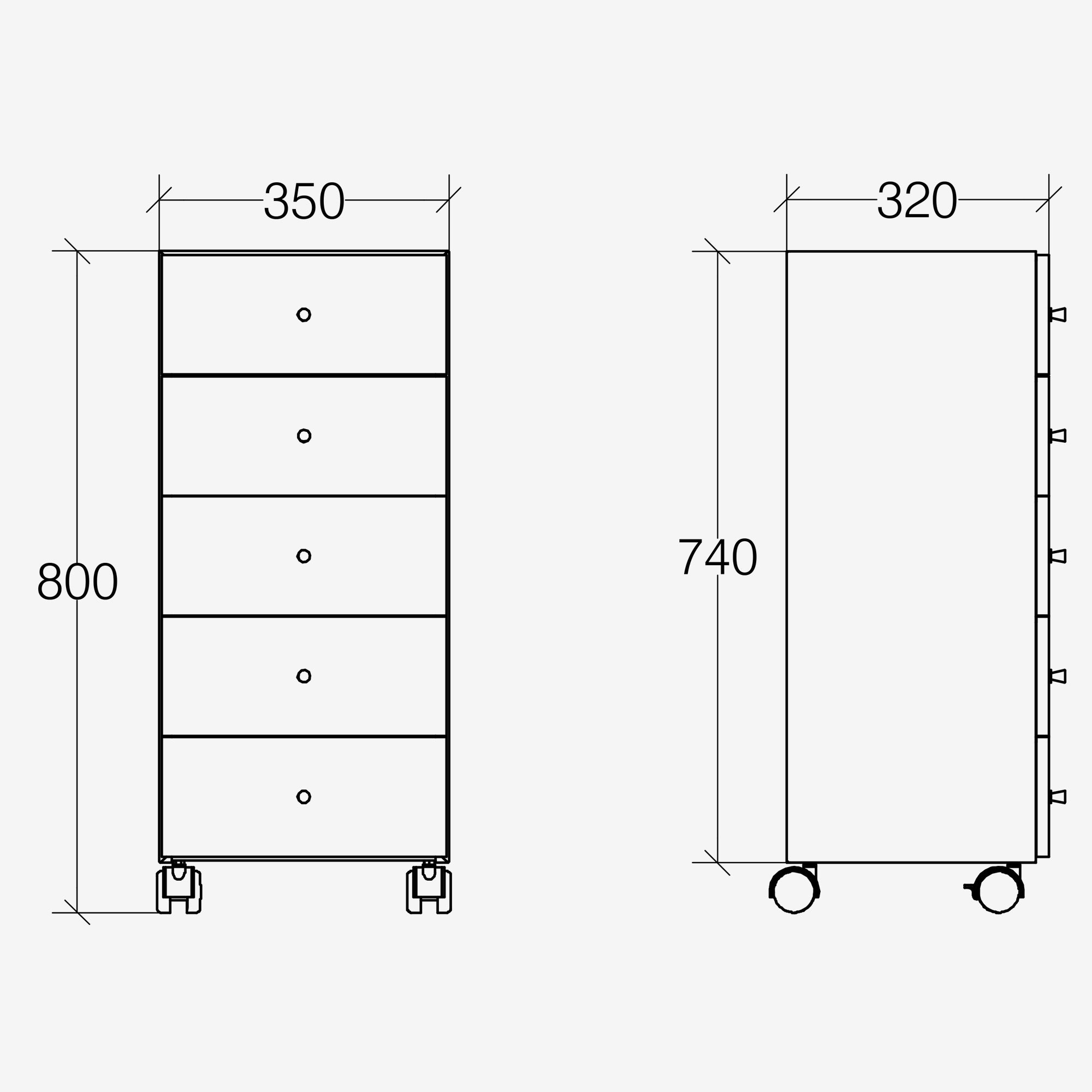 Lineabeta - Base 5 cassetti con ruote Runner in bianco / rovere naturale