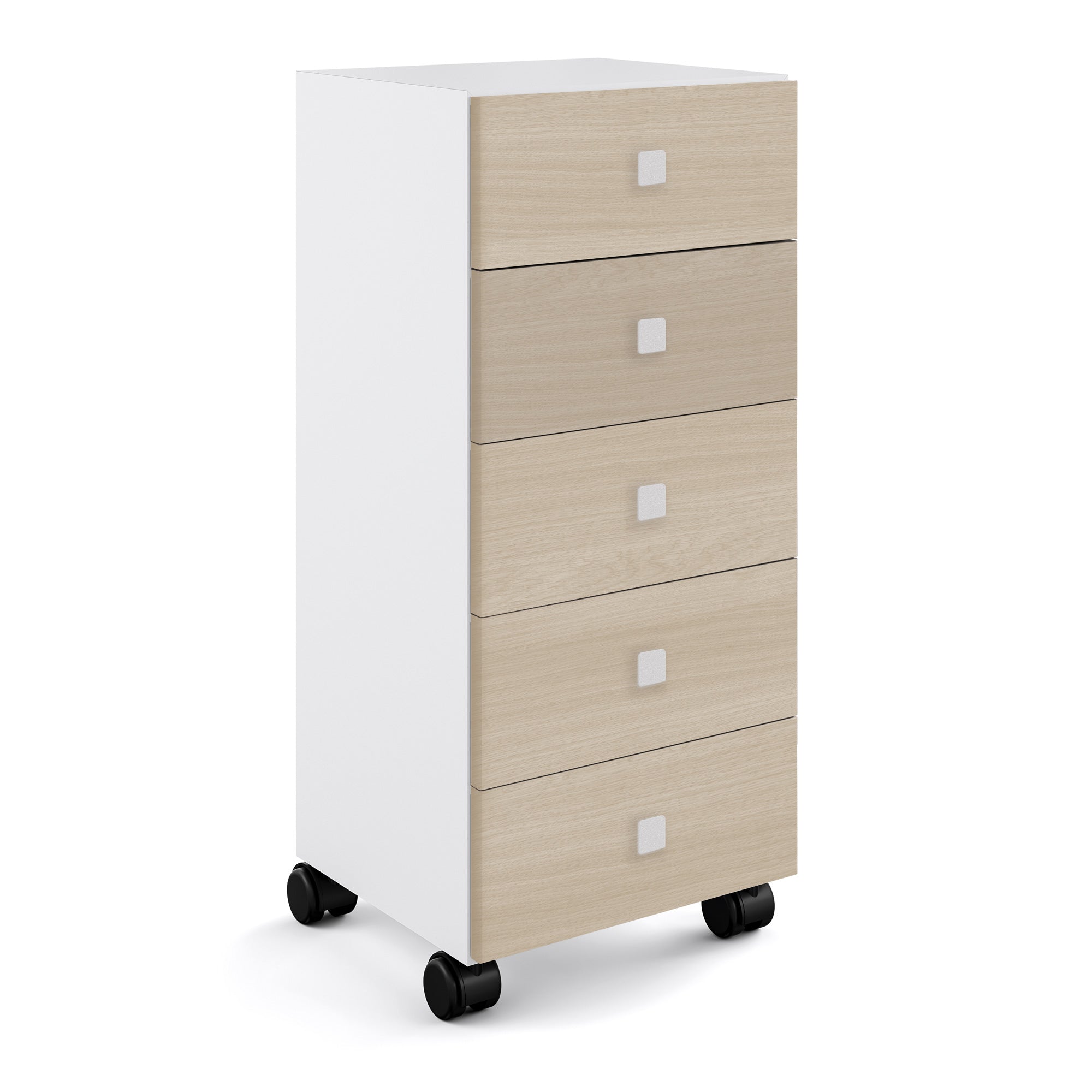 Lineabeta - Base 5 cassetti con ruote Runner in bianco / rovere naturale