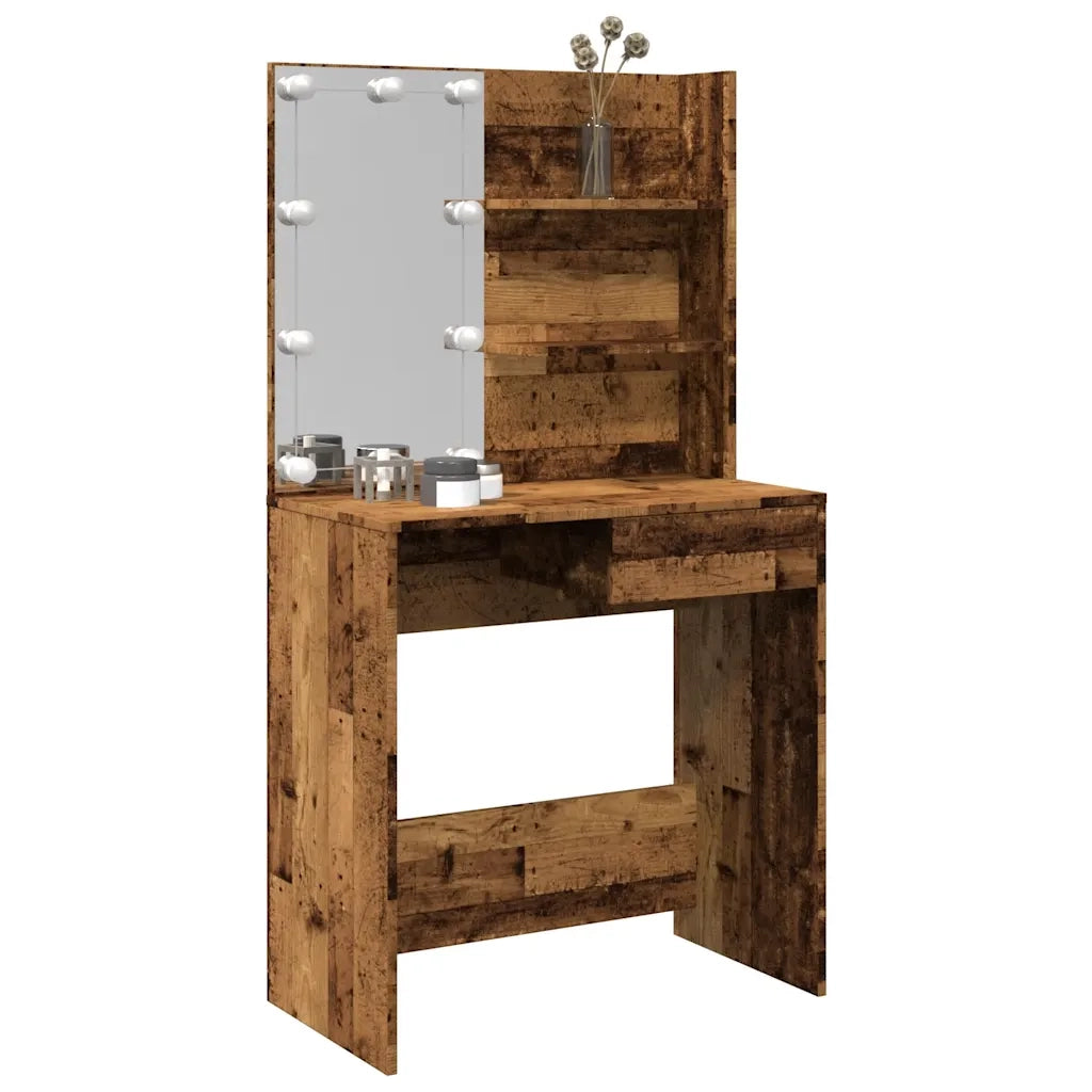 Toeletta | Tavolo da Trucco con LED Legno Antico 74,5x40x141 cm