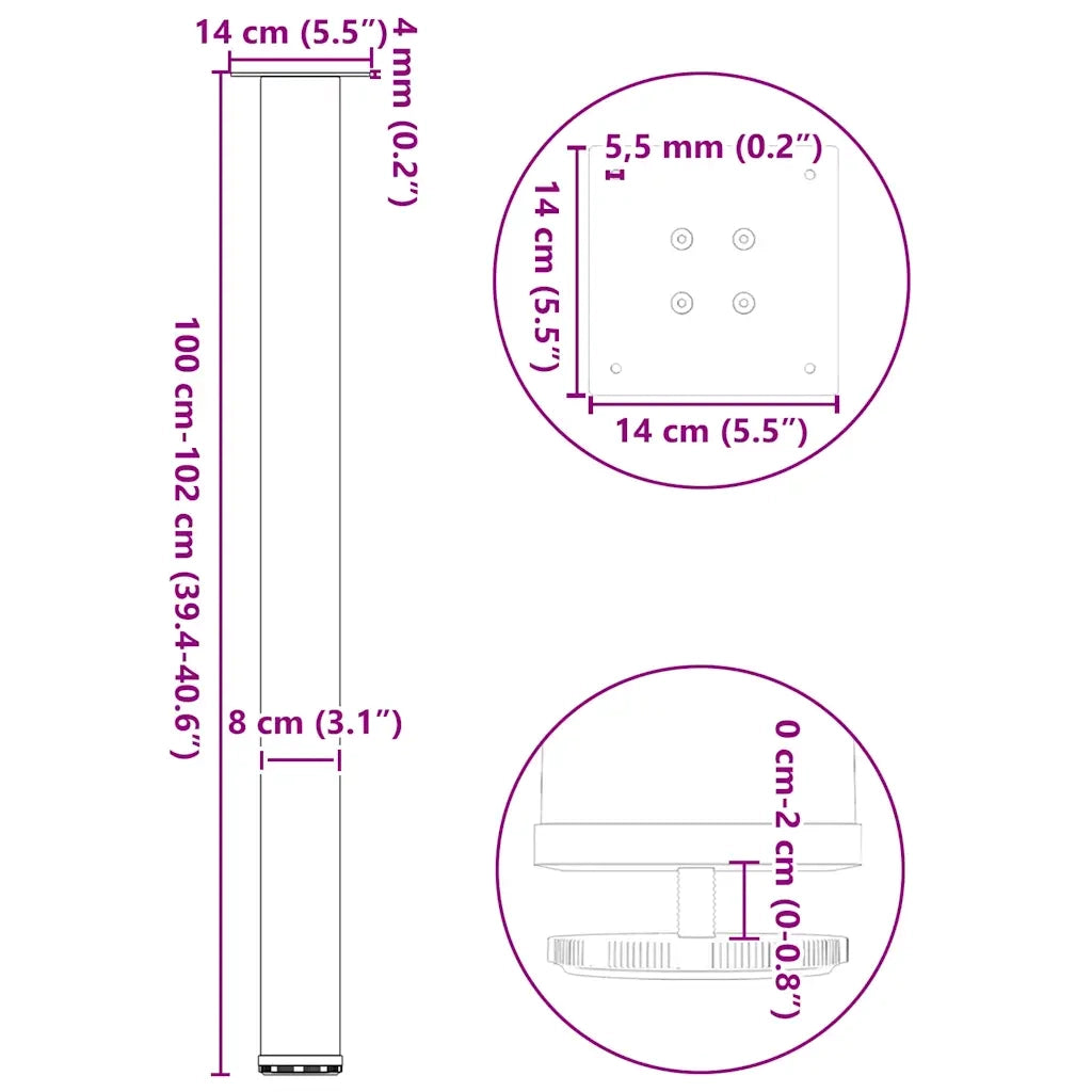 vidaXL Gambe per tavolo da bar 4 pz nere 100-102 cm in acciaio